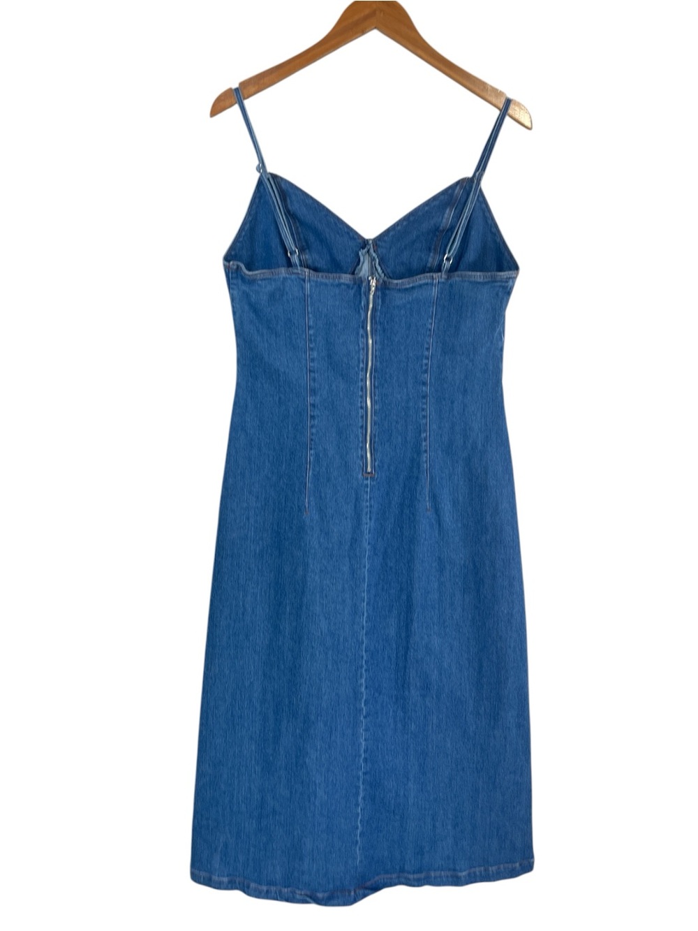 House of Harlow 1960 denim bustier style midi dress with high side slit Size L - Picture 7 of 10